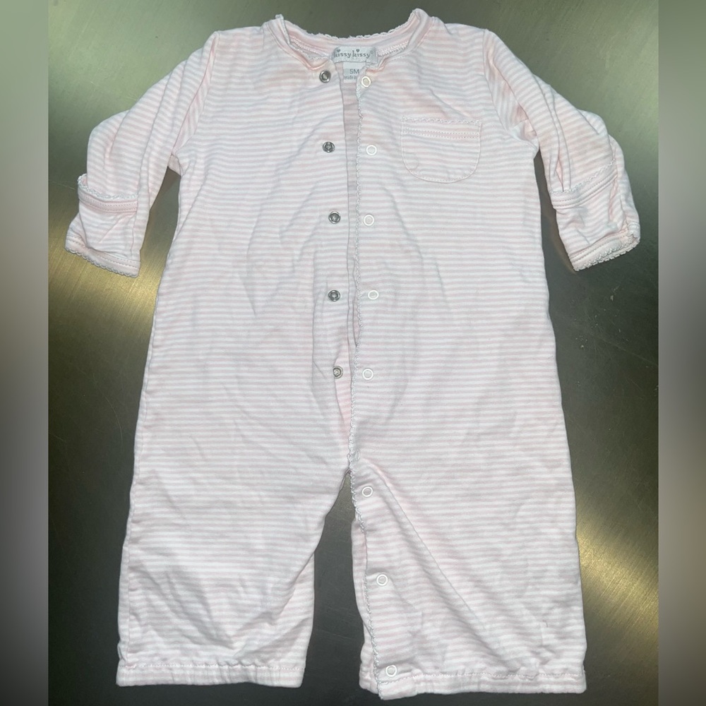 Kissy Kissy Pink and White Stripe Pajama Onsie SM